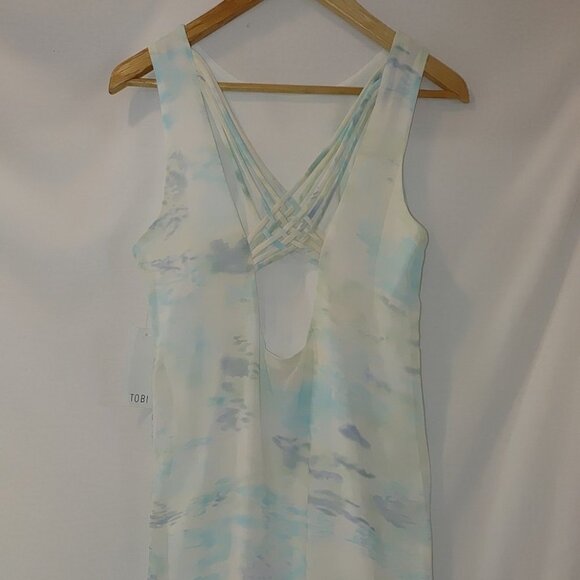 Tobi Sleeveless Tank Shift Dress Strappy Back Green Blue Off White Watercolor S - Picture 3 of 8